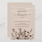 ワイルドフラワー素朴ストリングライトリハーサルディナー 招待状 (正面/裏面)