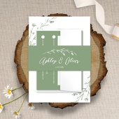 ワイルドフラワー素朴スSage Greenのスクリプ結婚ト 招待状ベリーバンド