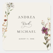 ワイルドフラワー素朴ズアイボリークリームロマン結婚ティック スクエアシール (正面)