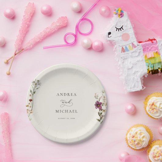 ワイルドフラワー素朴ズアイボリークリームロマン結婚ティック ペーパープレート (パーティー)