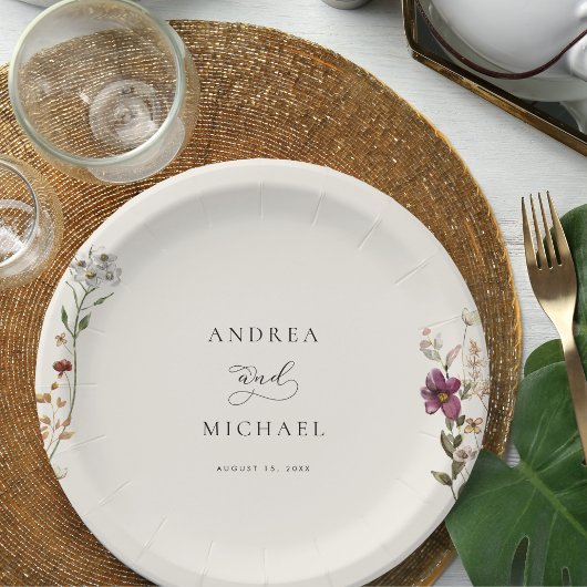 ワイルドフラワー素朴ズアイボリークリームロマン結婚ティック ペーパープレート