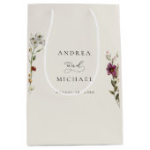 ワイルドフラワー素朴ズアイボリークリームロマン結婚ティック ミディアムペーパーバッグ (正面)