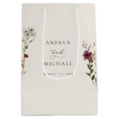 ワイルドフラワー素朴ズアイボリークリームロマン結婚ティック ミディアムペーパーバッグ (裏面)