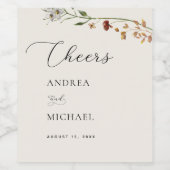 ワイルドフラワー素朴ズアイボリーロマンチックな応援結婚ズ ワインラベル (シングルラベル)