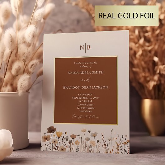 ワイルドフラワー素朴ズテラコッタ結婚ズ 箔招待状