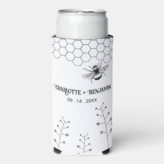 ワイルドフラワー素朴ズビーハイブカントリーウェディング スリム缶クーラー (Seltzer正面)