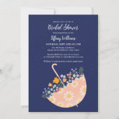 ワイルドフラワー素朴ズピンクアンブレラブライダルシャワー 招待状 (正面)