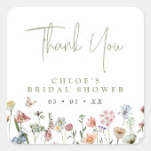 ワイルドフラワー素朴ズブライダルシャワーありがとう スクエアシール (正面)