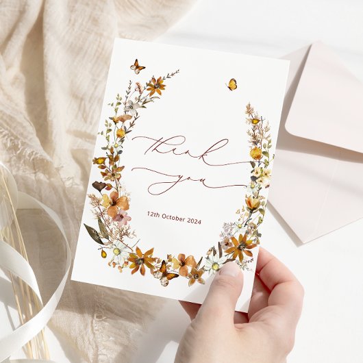 ワイルドフラワー素朴ズブライダルシャワーサンキューカード サンキューカード