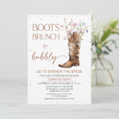 ワイルドフラワー素朴ズブラウンブーツブライダルシャワー 招待状 (スタンド正面)