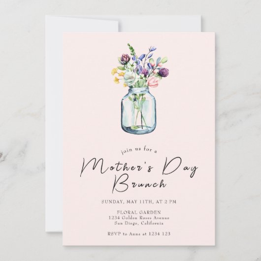 ワイルドフラワー素朴ズメイソンジャームザーズデイブランチ 招待状 (正面)