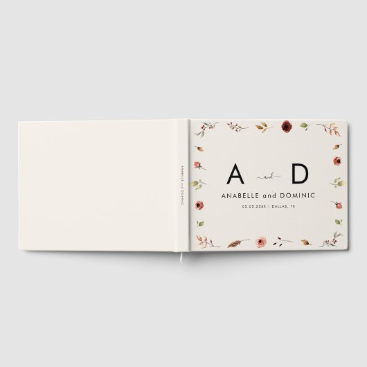 ワイルドフラワー素朴ズモノグラムエレガント秋の結婚式 ゲストブック (全面)