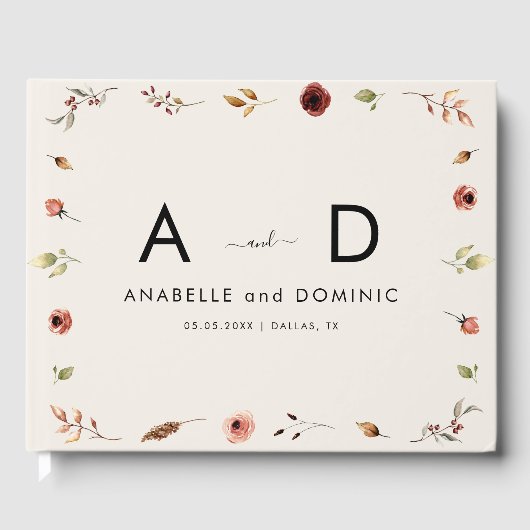 ワイルドフラワー素朴ズモノグラムエレガント秋の結婚式 ゲストブック (正面)