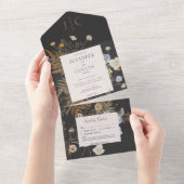 ワイルドフラワー素朴ズモノグラムブラックノディナー オールインワン招待状 (貼ってはがせる)