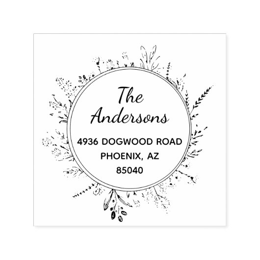 ワイルドフラワー素朴ズラウンド自己インク入力アドレススタンプ セルフインキングスタンプ (デザイン)