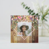 ワイルドフラワー素朴ズ写真ブライダルシャワーウッドインバート 招待状 (スタンド正面)