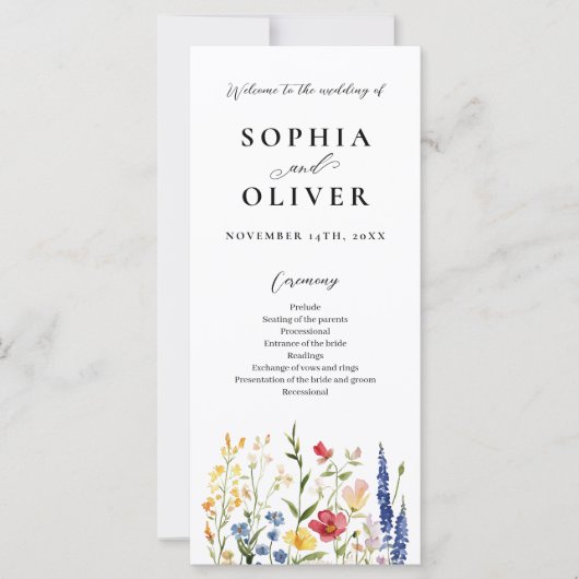 ワイルドフラワー素朴ズ水彩結婚式 プログラム (正面)