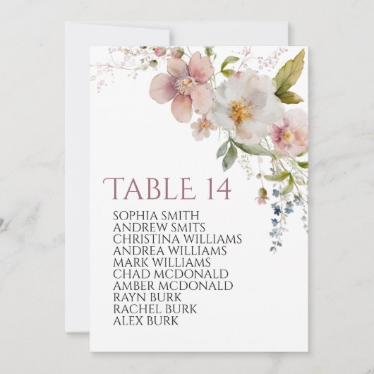 ワイルドフラワー素朴ズ結婚の座席表カード 招待状 (正面)