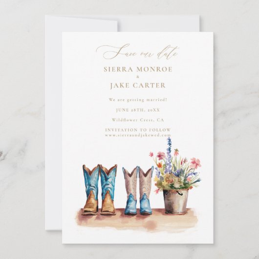 ワイルドフラワー素朴ズ結婚シック写真の日救付付 招待状 (正面)