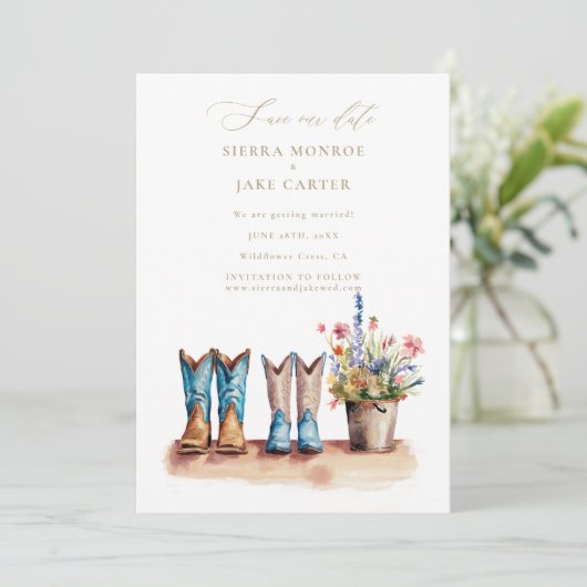 ワイルドフラワー素朴ズ結婚シック写真の日救付付 招待状 (スタンド正面)