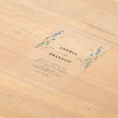 ワイルドフラワー素朴ズ透明の水色結婚透明 アクリル招待状 (レイダウン)