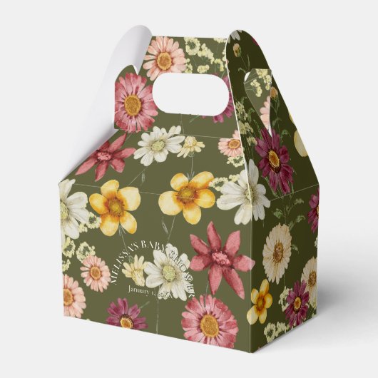 ワイルドフラワー素朴セージ緑の赤ちゃんシャワー フェイバーボックス (正面サイド)