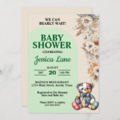 ワイルドフラワー素朴テディベア赤ちゃんシャワー 招待状 (正面/裏面)