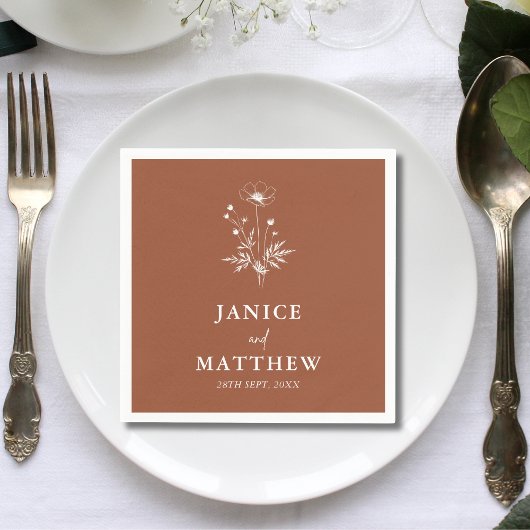 ワイルドフラワー素朴テラコッタボホ結婚ズ スタンダードカクテルナプキン