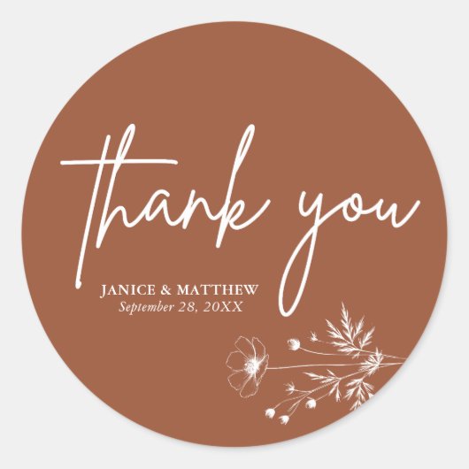 ワイルドフラワー素朴テラコッタボホ結婚ズ ラウンドシール (正面)