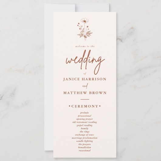 ワイルドフラワー素朴テラコッタボホ結婚式 プログラム (正面)