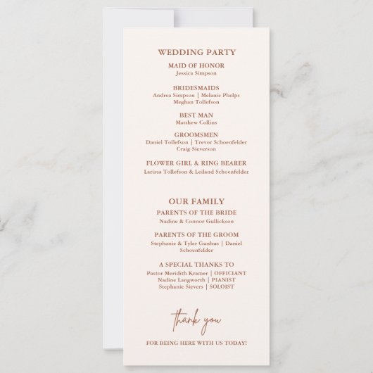 ワイルドフラワー素朴テラコッタボホ結婚式 プログラム (裏面)