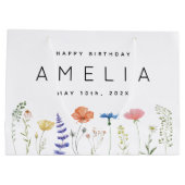 ワイルドフラワー素朴ハッピーバースデー名 ラージペーパーバッグ (裏面)