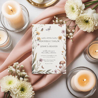 ワイルドフラワー素朴バタフライとマ結婚ッシュルーム 招待状