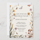ワイルドフラワー素朴バタフライとマ結婚ッシュルーム 招待状 (正面)