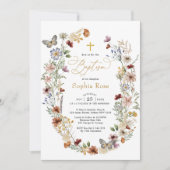 ワイルドフラワー素朴バタフライガーデンバプテスマ 招待状 (正面)