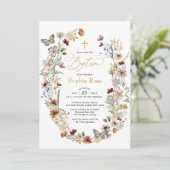 ワイルドフラワー素朴バタフライガーデンバプテスマ 招待状 (スタンド正面)