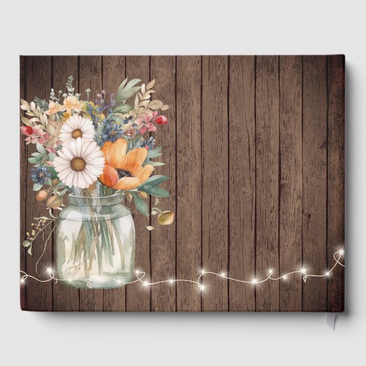 ワイルドフラワー素朴バーンウッドカントリーフローラ結婚ズ ゲストブック (裏面)