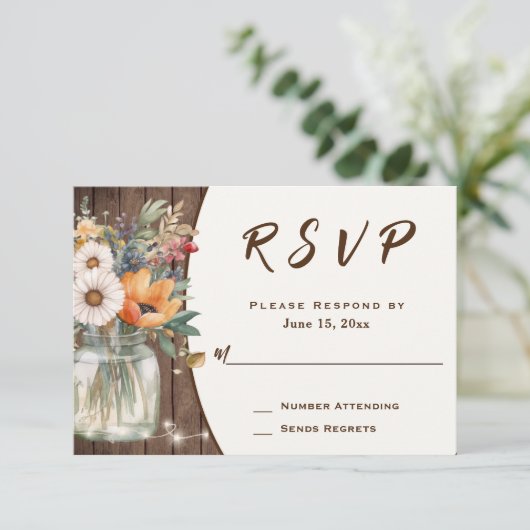 ワイルドフラワー素朴バーンウッドカントリーフローラ結婚ズ 出欠カード (スタンド正面)