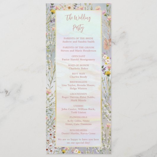 ワイルドフラワー素朴パステル庭園の結婚式 プログラム (裏面)