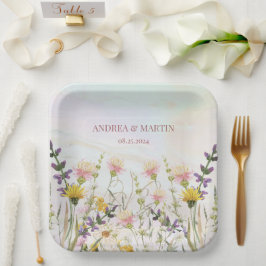 ワイルドフラワー素朴パステル庭園の結婚式 ペーパープレート