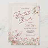 ワイルドフラワー素朴パンパスグラスブライダルシャワー 招待状 (正面/裏面)