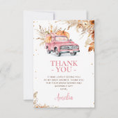 ワイルドフラワー素朴ピンクカボチャのトラック赤ちゃんシャワー サンキューカード (正面)