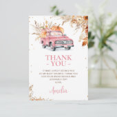 ワイルドフラワー素朴ピンクカボチャのトラック赤ちゃんシャワー サンキューカード (スタンド正面)
