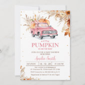 ワイルドフラワー素朴ピンクカボチャのトラック赤ちゃんシャワー 招待状 (正面)