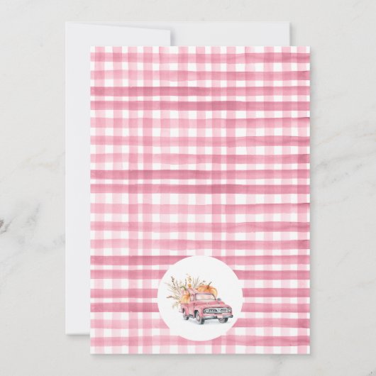 ワイルドフラワー素朴ピンクカボチャのトラック赤ちゃんシャワー 招待状 (裏面)