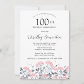 ワイルドフラワー素朴ピンクフローラ100th誕生日パーティー 招待状 (正面)
