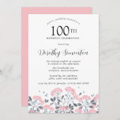 ワイルドフラワー素朴ピンクフローラ100th誕生日パーティー 招待状 (正面/裏面)