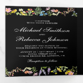 ワイルドフラワー素朴フォトコラージュブラック結婚ズ 三つ折り招待状 (内部最初)