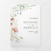 ワイルドフラワー素朴フォトコラージュQRコード結婚s 三つ折り招待状 (カバー)