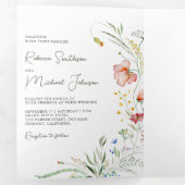 ワイルドフラワー素朴フォトコラージュQRコード結婚s 三つ折り招待状 (内部最初)